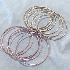 Set of 12 Mix & Match Sparkly Gold and Rose Gold Colored Metal Bangle Bracelets